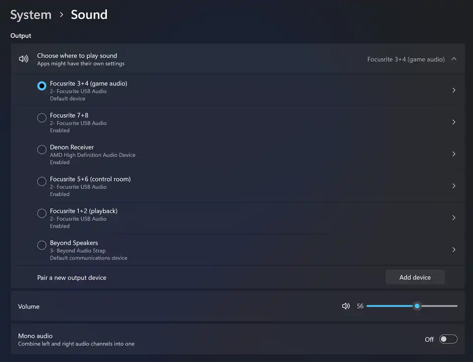 Windows 11 control panel showing helpful output labels